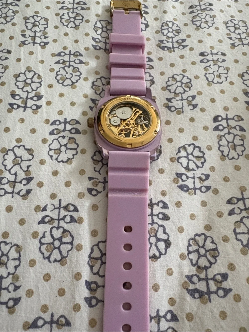 TKO Pink and Gold Skeleton Dial Watch with Crystal Markers